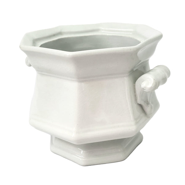 Antique White Ironstone Sugar Bowl No Lid Octagonal Kitchen Accent