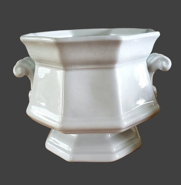 Antique White Ironstone Sugar Bowl No Lid Octagonal Kitchen Accent