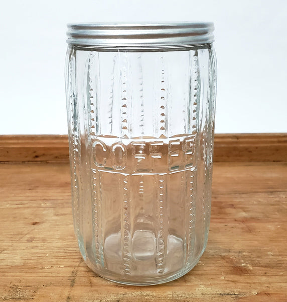 Antique Hoosier Cabinet Glass Coffee Jar 7" ZIPPER Cut Pattern