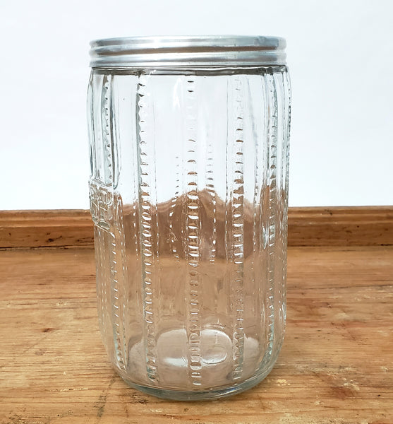 Antique Hoosier Cabinet Glass Coffee Jar 7" ZIPPER Cut Pattern