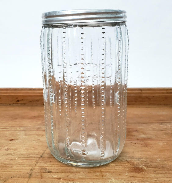Antique Hoosier Cabinet Glass Coffee Jar 7" ZIPPER Cut Pattern