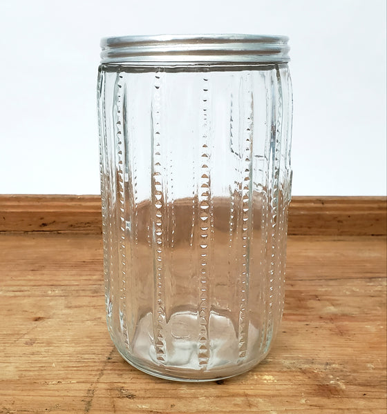 Antique Hoosier Cabinet Glass Coffee Jar 7" ZIPPER Cut Pattern