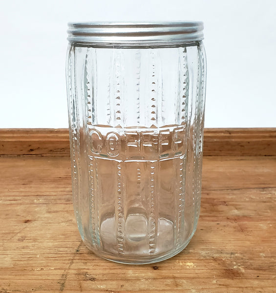 Antique Hoosier Cabinet Glass Coffee Jar 7" ZIPPER Cut Pattern