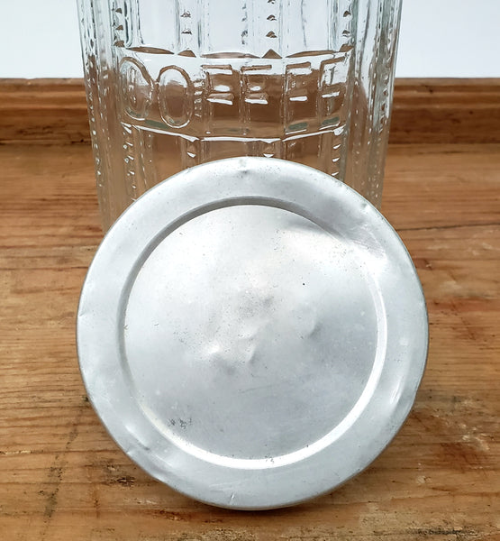 Antique Hoosier Cabinet Glass Coffee Jar 7" ZIPPER Cut Pattern
