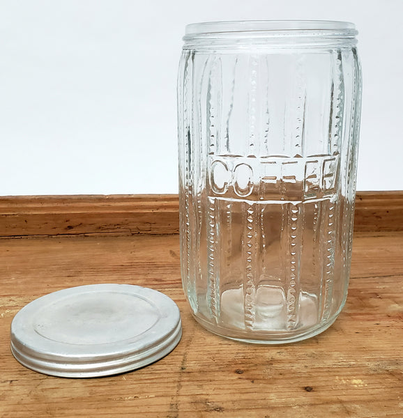 Antique Hoosier Cabinet Glass Coffee Jar 7" ZIPPER Cut Pattern