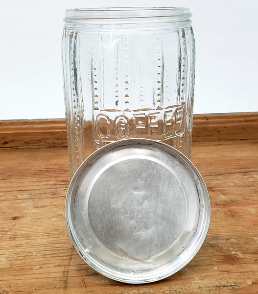 Antique Hoosier Cabinet Glass Coffee Jar 7" ZIPPER Cut Pattern