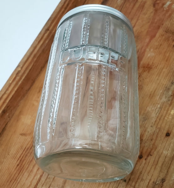 Antique Hoosier Cabinet Glass Coffee Jar 7" ZIPPER Cut Pattern
