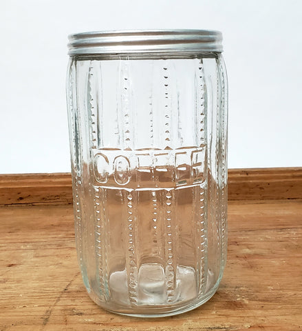 Vintage Glass Coffee Storage Jar 7" ZIPPER Cut Pattern