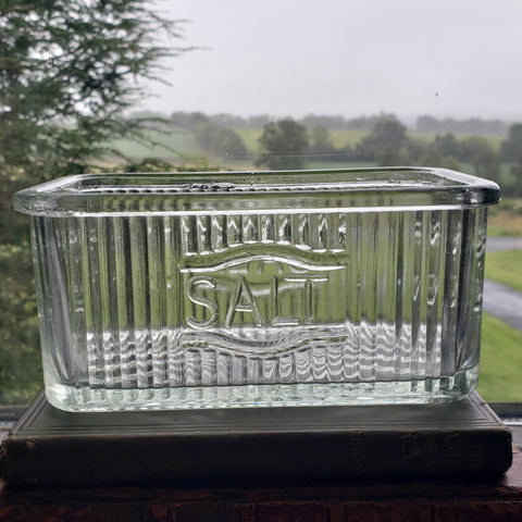 Vintage Hoosier Style Rectangular Ribbed Glass Salt Box