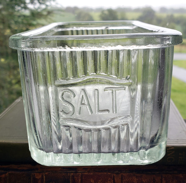 Vintage Hoosier Style Rectangular Ribbed Glass Salt Box