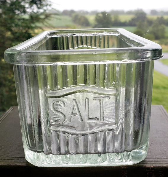 Vintage Hoosier Style Rectangular Ribbed Glass Salt Box