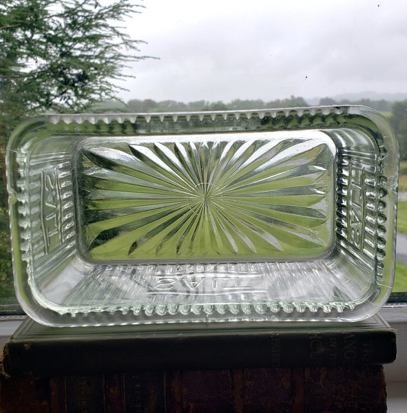 Vintage Hoosier Style Rectangular Ribbed Glass Salt Box