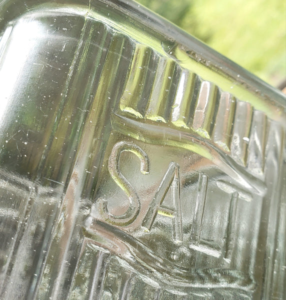 Vintage Hoosier Style Rectangular Ribbed Glass Salt Box