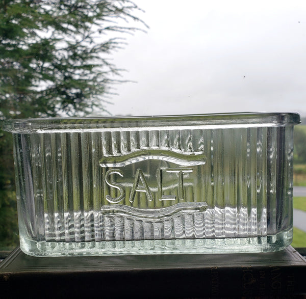 Vintage Hoosier Style Rectangular Ribbed Glass Salt Box