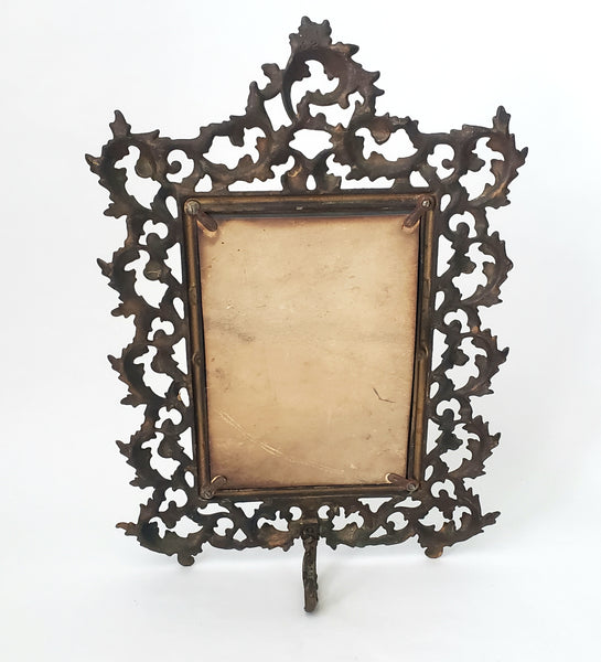 Vintage Ornate Metal Table-Top Vanity Mirror Fold Over Back Stand 16"