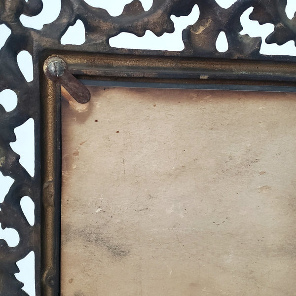 Vintage Ornate Metal Table-Top Vanity Mirror Fold Over Back Stand 16"