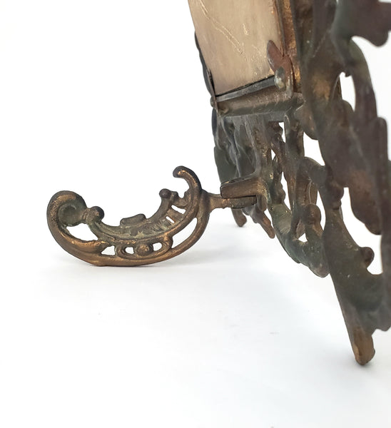 Vintage Ornate Metal Table-Top Vanity Mirror Fold Over Back Stand 16"