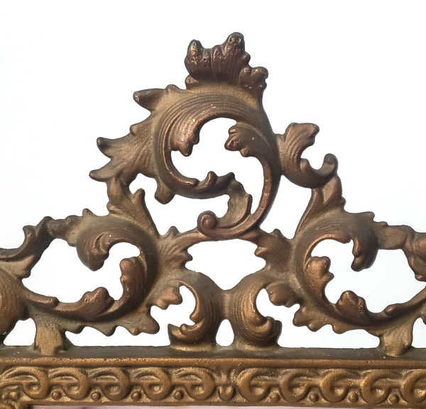 Vintage Ornate Metal Table-Top Vanity Mirror Fold Over Back Stand 16"