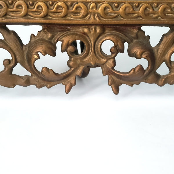Vintage Ornate Metal Table-Top Vanity Mirror Fold Over Back Stand 16"