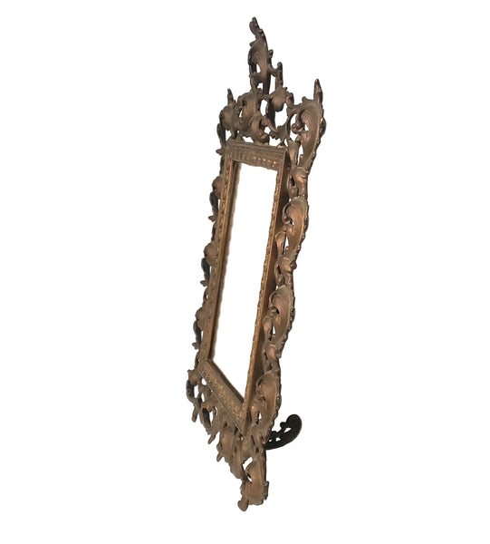 Vintage Ornate Metal Table-Top Vanity Mirror Fold Over Back Stand 16"