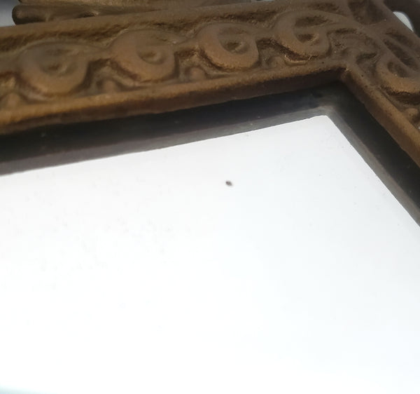 Vintage Ornate Metal Table-Top Vanity Mirror Fold Over Back Stand 16"