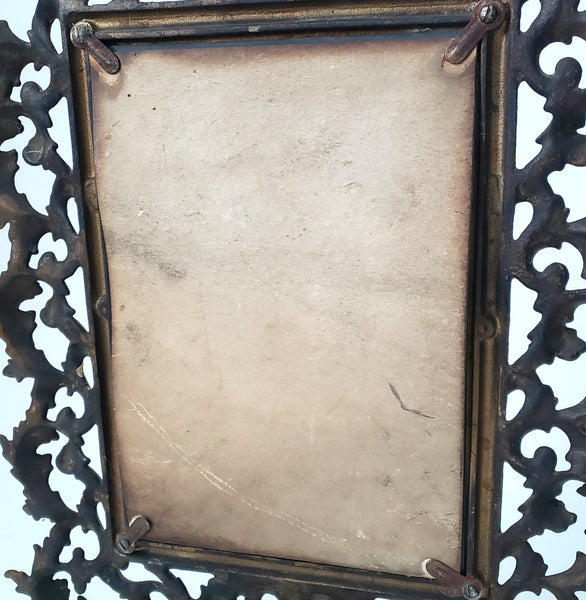 Vintage Ornate Metal Table-Top Vanity Mirror Fold Over Back Stand 16"