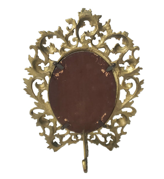 Vintage Ornate Oval Brass Frame with Fold Over Back Stand Rococo Flair