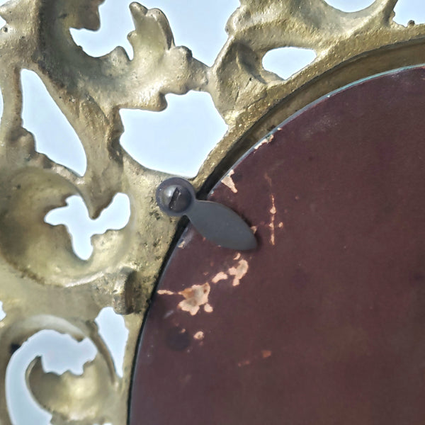Vintage Ornate Oval Brass Frame with Fold Over Back Stand Rococo Flair