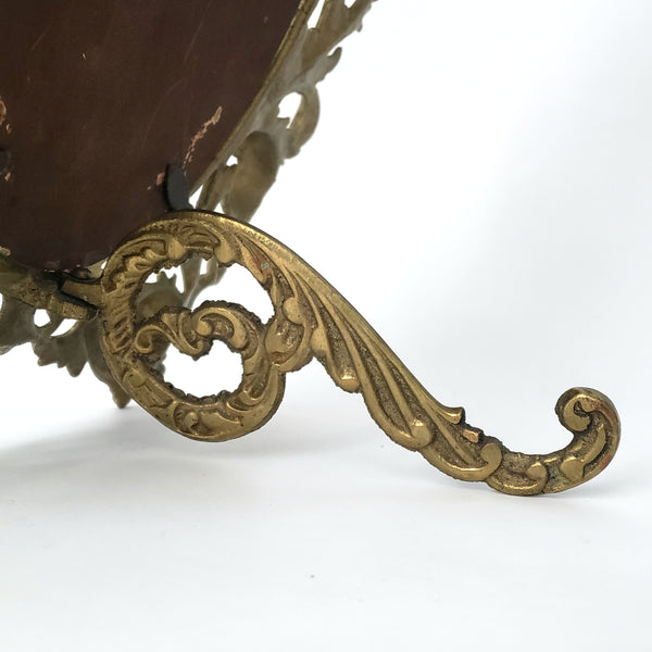 Vintage Ornate Oval Brass Frame with Fold Over Back Stand Rococo Flair