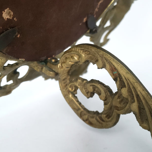Vintage Ornate Oval Brass Frame with Fold Over Back Stand Rococo Flair