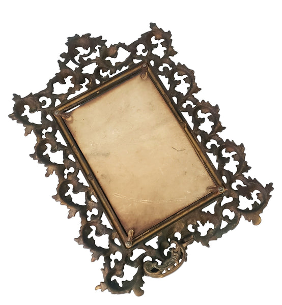 Vintage Ornate Metal Table-Top Vanity Mirror Fold Over Back Stand 16" Rococo Flair