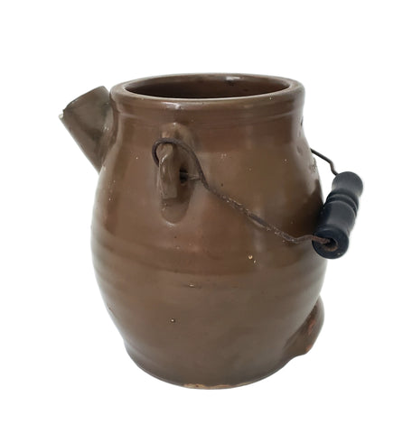Antique Brown Glazed Stoneware Batter Jug EW Farrington Elmira New York 3 Qt