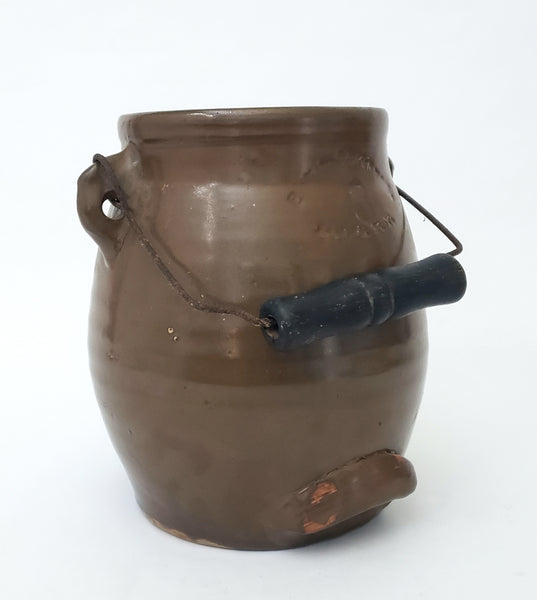 Antique Brown Glazed Stoneware Batter Jug EW Farrington Elmira New York 3 Qt