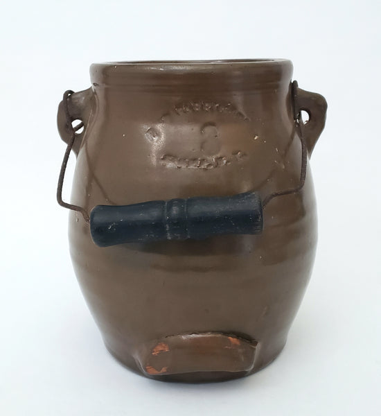 Antique Brown Glazed Stoneware Batter Jug EW Farrington Elmira New York 3 Qt