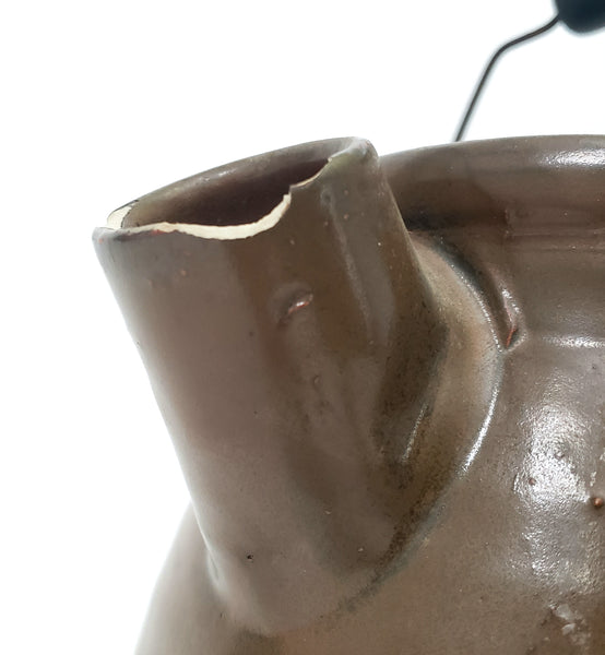 Antique Brown Glazed Stoneware Batter Jug EW Farrington Elmira New York 3 Qt