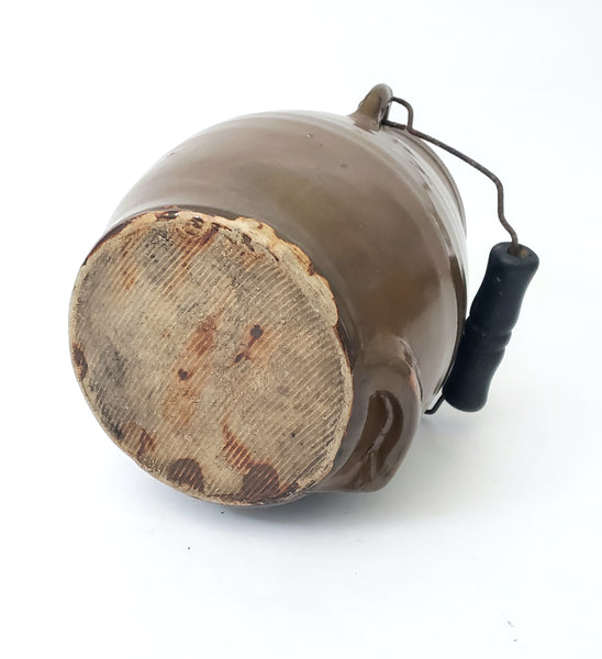 Antique Brown Glazed Stoneware Batter Jug EW Farrington Elmira New York 3 Qt