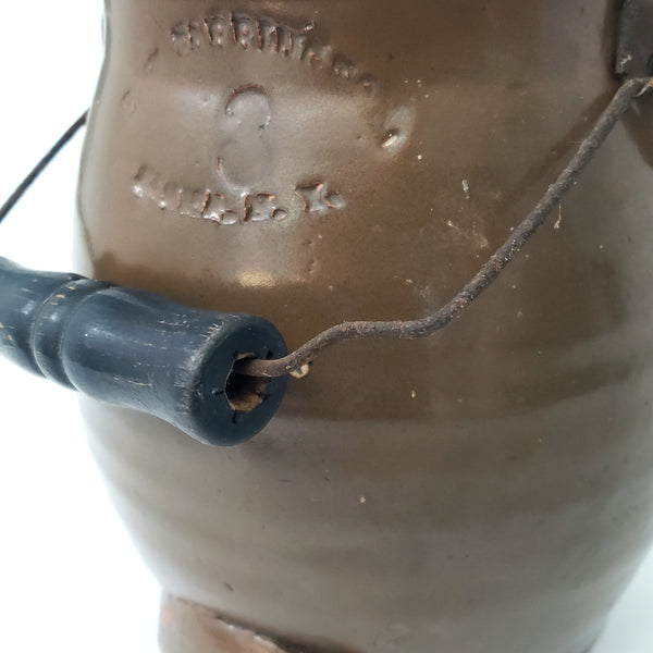 Antique Brown Glazed Stoneware Batter Jug EW Farrington Elmira New York 3 Qt