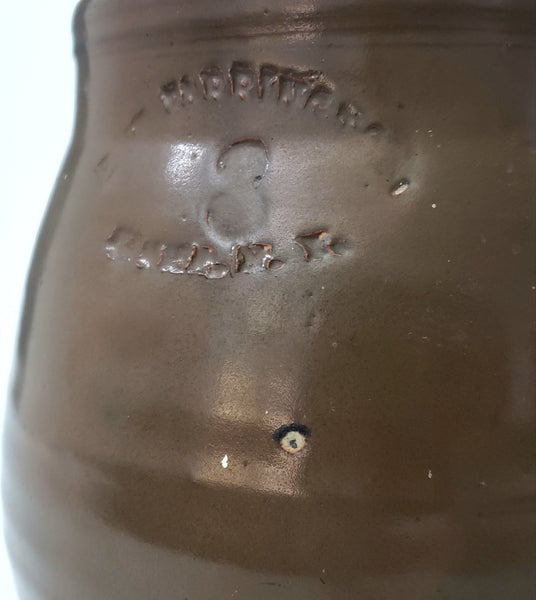 Antique Brown Glazed Stoneware Batter Jug EW Farrington Elmira New York 3 Qt