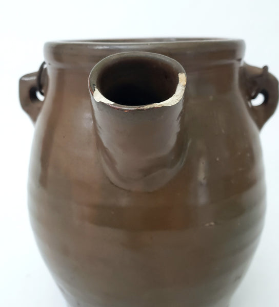 Antique Brown Glazed Stoneware Batter Jug EW Farrington Elmira New York 3 Qt