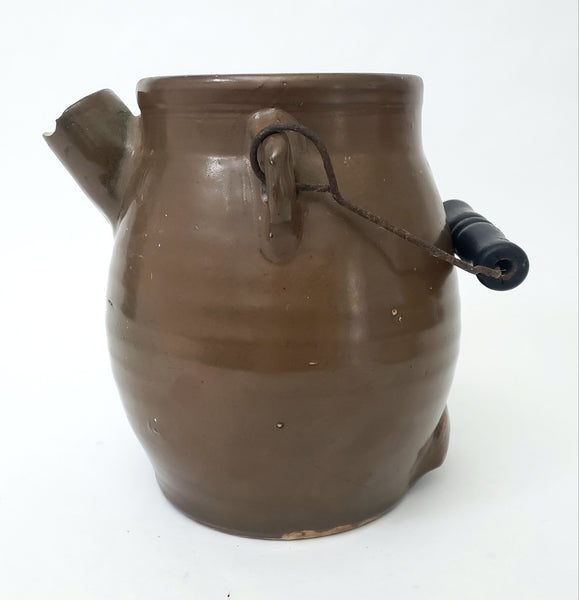 Antique Brown Glazed Stoneware Batter Jug EW Farrington Elmira New York 3 Qt