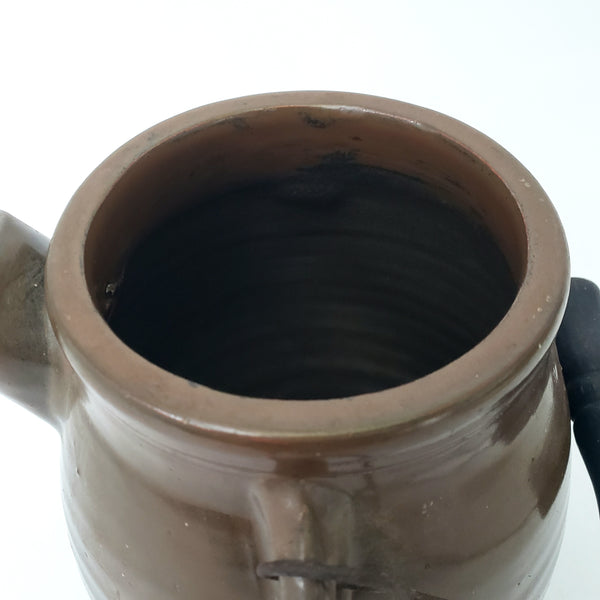 Antique Brown Glazed Stoneware Batter Jug EW Farrington Elmira New York 3 Qt