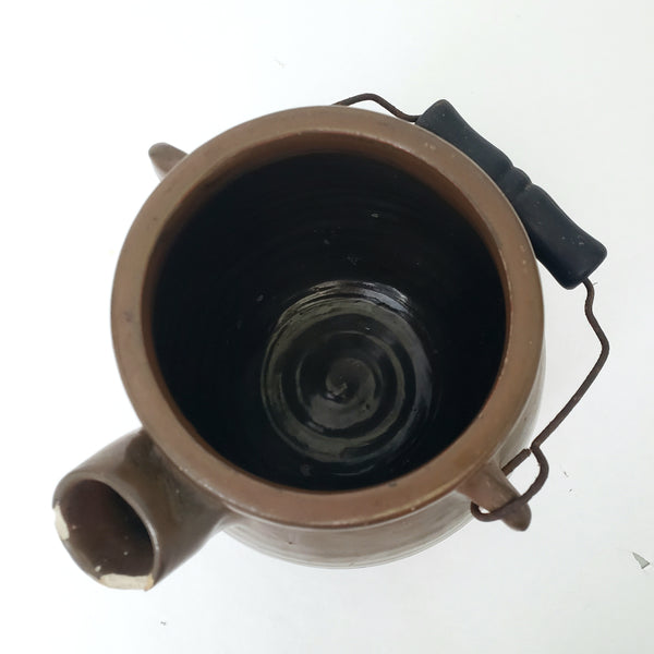 Antique Brown Glazed Stoneware Batter Jug EW Farrington Elmira New York 3 Qt
