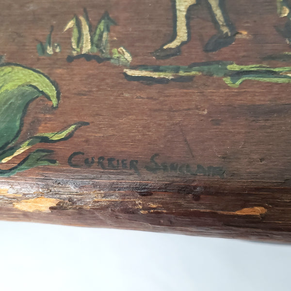 Folk Art Hand Painted Wooden Foot Stool Cricket Stool Cows & Tulips Signed