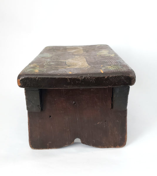Folk Art Hand Painted Wooden Foot Stool Cricket Stool Cows & Tulips Signed