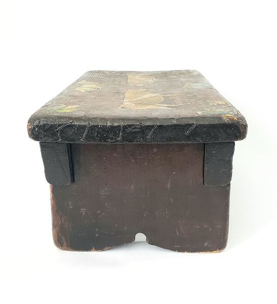 Folk Art Hand Painted Wooden Foot Stool Cricket Stool Cows & Tulips Signed