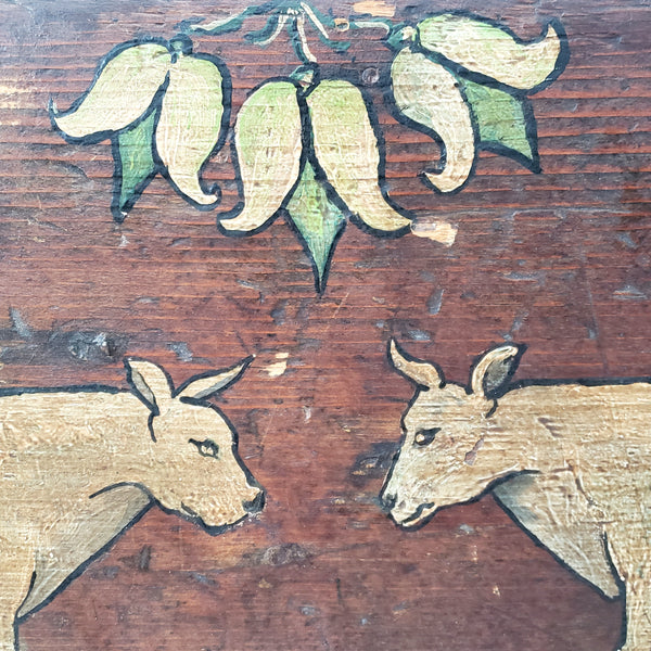 Folk Art Hand Painted Wooden Foot Stool Cricket Stool Cows & Tulips Signed