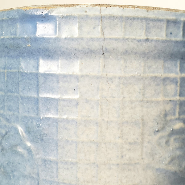Antique Blue & White Stoneware Crock 4 1/4" Rose & Trellis
