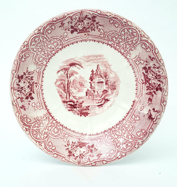 Antique Red Transferware Ironstone Handleless Cup & Saucer ROSELLE J. Meir & Son