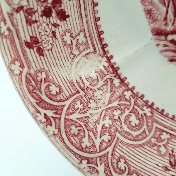 Antique Red Transferware Ironstone Handleless Cup & Saucer ROSELLE J. Meir & Son