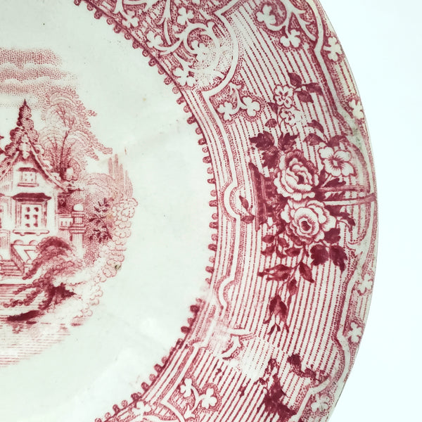 Antique Red Transferware Ironstone Handleless Cup & Saucer ROSELLE J. Meir & Son